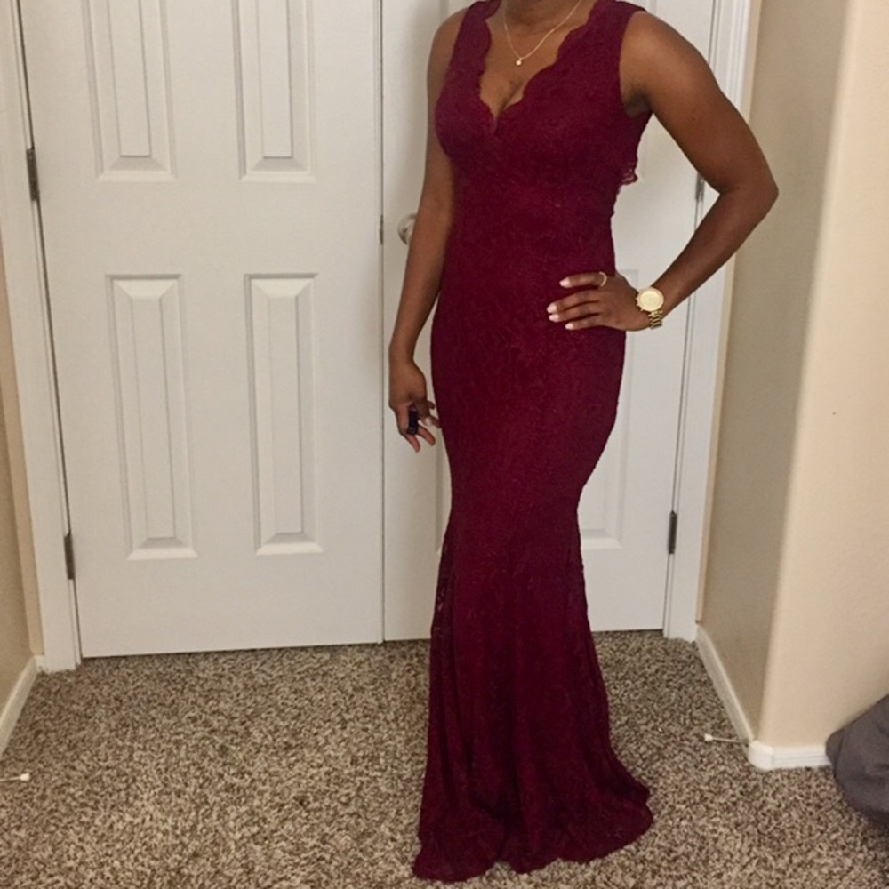 Glamorous Morgan & Co long maroon glitter gown